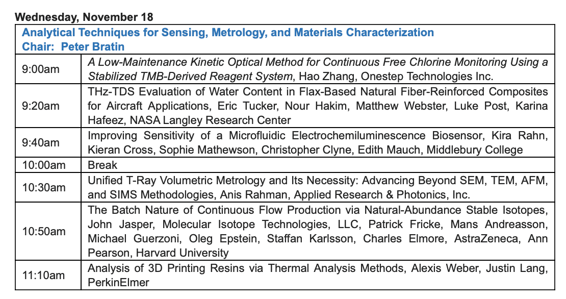 EAS 2026 technical program listing Hao Zhang's presentation on continuous free chlorine monitoring